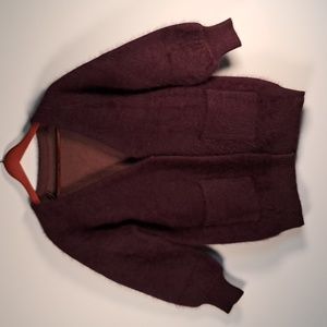 Oversized Textured Cardigan Sweater Coat in rich dark plum purple color S